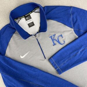Nike BSBL Kansas City Royals Mens L Blue 1/4 Zip Pullover Baseball Shirt Dri-Fit